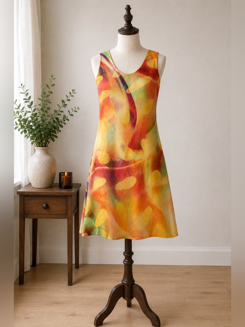 Silk Abstract Art Dress A-Line Sleeveless Colorful Vintage Barry Bricken Size 6